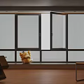 Open Casement Window With Black Frame In Interior Room Wooden Floor And Chair