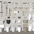 Various Styles Of Modern Toilets With Bathroom Accessories And Fixtures
