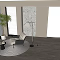Casual Single Person Sofa Coffee Table Soft Bag Sofa Armrest Sofa Round Carpet Floor Lamp Venetian Curtain Green Plant Potted Plant 3d model