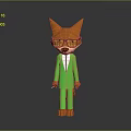 Cartoon Fox Character Wearing Green Suit And Glasses Standing On Gray Background