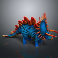 Colorful Triceratops Dinosaur Model With Blue Body Red Spines And Orange Horns