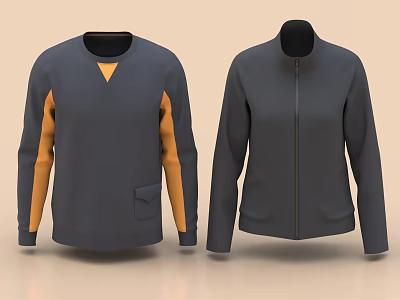 Two Stylish Jackets With Contrasting Color Panels And Zippers 3d model