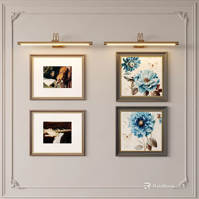 Modern Wall Lamps on Wall with Decorative Paintings Interior Home Decor 3d model 