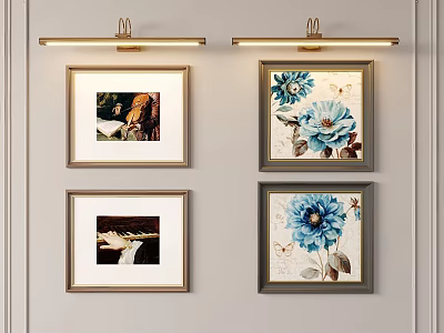 Modern Wall Lamps on Wall with Decorative Paintings Interior Home Decor 3d model