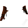 Brown Leather Gauntlets With Braided Patterns And Lace Up Straps For Medieval Weaponry