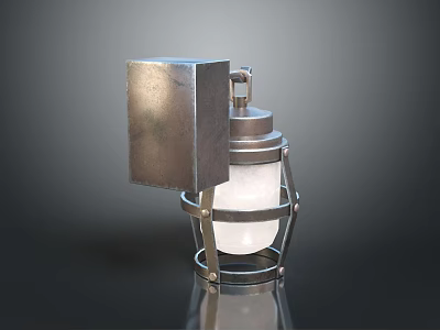 Industrial Metal Wall Light With Square Base And Cage Shade Design 3d model
