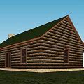 Log Cabin Exterior Featuring Green Roof Stone Chimney And Wooden Structure