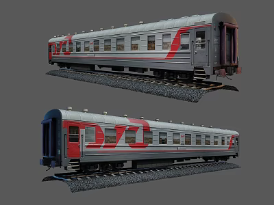 Silver Passenger Train Carriage With Red Stripes Side And Front View 3d model