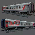 Silver Passenger Train Carriage With Red Stripes Side And Front View 3d model