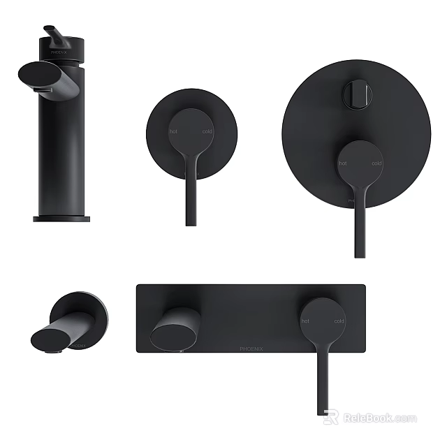 Black Modern Faucet with Various Designs and Control Knobs for Bathroom Fixtures 3d model 