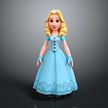 Blonde Cartoon Princess in Blue Dress With Decorative Patterns And Blue Gloves On Gray Background