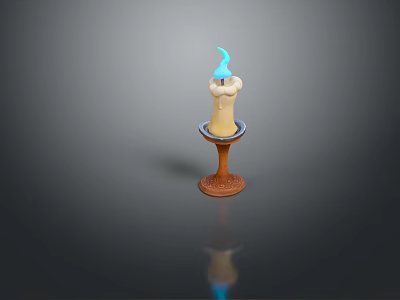 Decorative Brown Candle Holder With Burning Candle And Blue Flame 3d model
