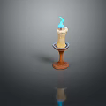 Decorative Brown Candle Holder With Burning Candle And Blue Flame