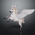 White Unicorn Statue With Wings In Standing Pose On Dark Background 3d model