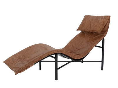 Brown Leather Lounge Chair With Black Metal Frame Modern Minimalist Design And Comfortable Reclining Structure 3d model