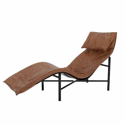 Brown Leather Lounge Chair With Black Metal Frame Modern Minimalist Design And Comfortable Reclining Structure 3d model