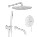 Modern Black Shower Faucet Set With Rainfall Showerhead Handheld Sprayer And Control Panel