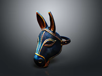 Blue Donkey Head Mask With Golden Accents And Brown Ears For Costume Fashion 3d model