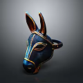 Blue Donkey Head Mask With Golden Accents And Brown Ears For Costume Fashion