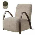 Modern Olive Green Velvet Single Sofa With Curved Walnut Wood Arms Design