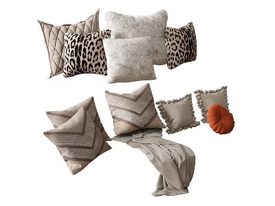 Stylish Throw Pillows Featuring Leopard Print Textured Fabrics And Fringed Edges For Home Decor 3d model