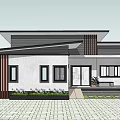 Modern Single Family House With White Walls Wooden Pillar Porch And Landscaped Garden