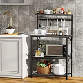 Multi tier Kitchen Storage Shelf With Spices Cooking Utensils Microwave And Vegetable Basket