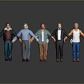 Group of Men 3D Character Models With Various Casual Outfits And Standing Poses