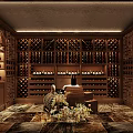 Elegant Wine Cellar With Wooden Racks And Abundant Wine Bottles