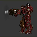 Red Armored Characters One Running With Glowing Weapon And One Standing