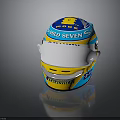 Car Racing Helmet Featuring Blue Yellow White Design Mild Seven Telemma Details