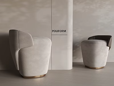 Modern Light Beige Velvet Stools With Brass Base And Poliform Design 3d model