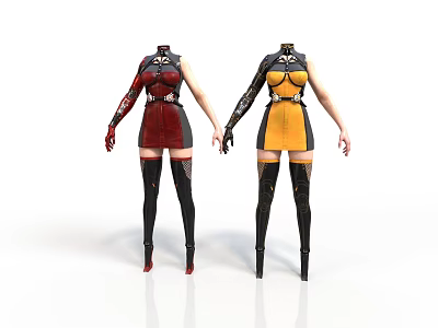 Two Humanoid Characters With Insect Inspired Red Black And Yellow Costumes 3d model