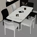 Modern Dining Table Set with Marble Top and Black White Chairs in Contemporary Interior