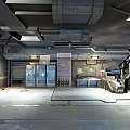 Cartoon Scene Of Industrial Style Room With Metal Pipes Equipment And Broken Floor Chair