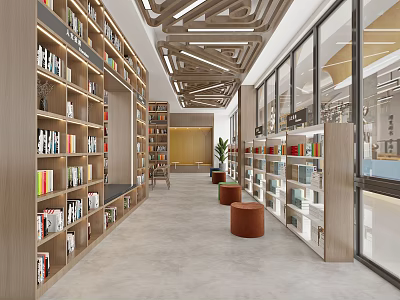 Creative Book Art Interior Design With Wooden Bookshelves And Artistic Books 3d model