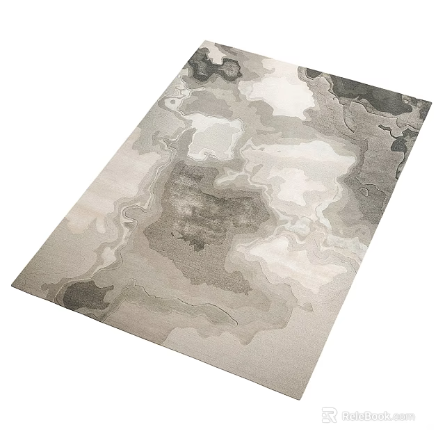 Square Area Rug With Abstract Watercolor Pattern In Neutral Gray Tones 3d model