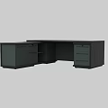 Modern L Shaped Office Desk With Dark Wood Finish And Storage Drawers