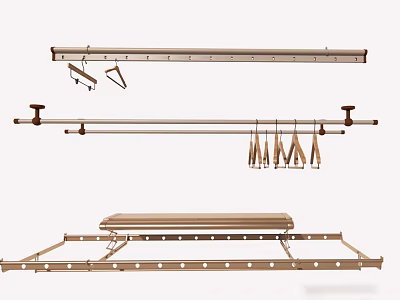 Durable Adjustable Clothes Hangers With Retractable Rods Clips And Foldable Design 3d model