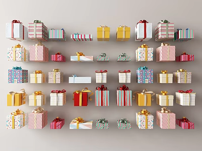 Colorful Gift Boxes of Various Sizes Neatly Arranged as Daily Life Supplies 3d model