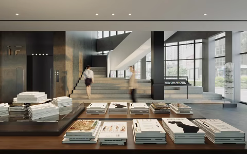Bookstore City Book Bar Library Book Center Features Stair Elevator Entrance Guide Plate 3d model
