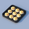 Delicious Eight Baked Pastries On Black Tray With Crispy Brown Patterns