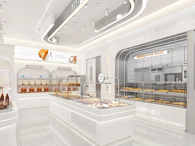 Bright White Bakery Interior With Glass Display Cases And Fresh Bread Pastries 3d model