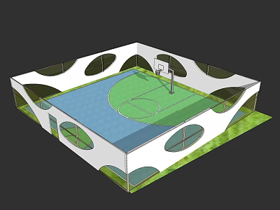 Basketball Court Interior Design With Green Blue Flooring And Basketball Hoop 3d model