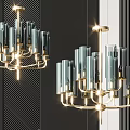 Contemporary Modern Glass Chandelier with Brass Frame and Cylindrical Glass Shades