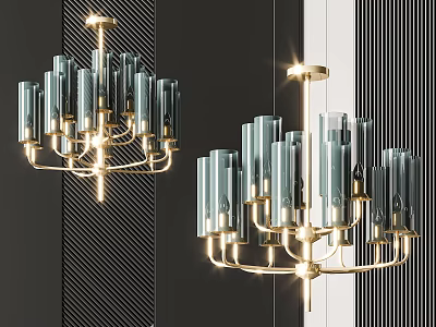 Contemporary Modern Glass Chandelier with Brass Frame and Cylindrical Glass Shades 3d model