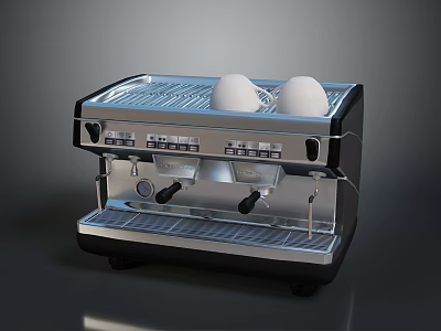 Professional Stainless Steel Espresso Machine With Two White Cups On Top Modern Design 3d model