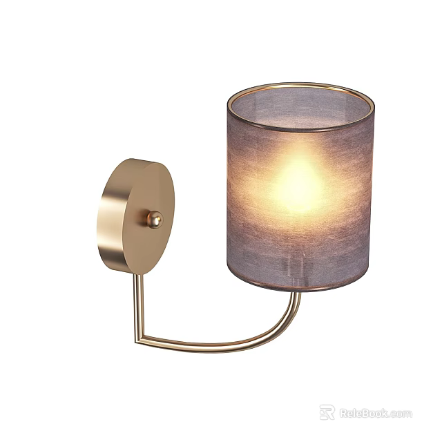 Modern Golden Wall Lamp With Round Base Gray Lampshade And Warm Light 3d model 