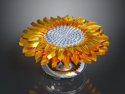 Sunflower Shaped Home Decor With Golden Petals And Silver Center 3d model