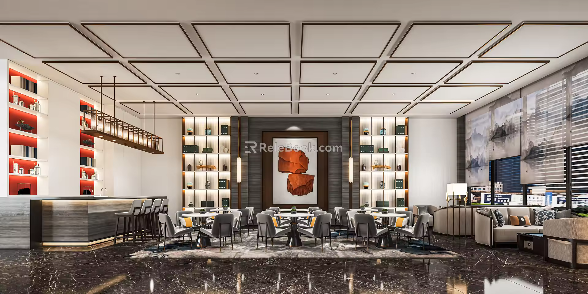 New Chinese-style Reception Area Sales Office Negotiation Area Negotiation Table and Chair Sofa Sand Table Chandelier Hall Lobby 3d model